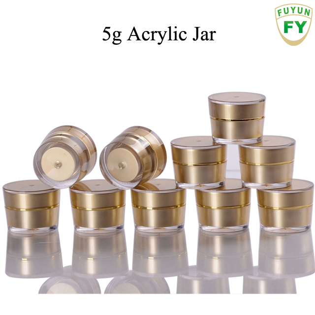 Fuyun 5g Mini Double Wall Luxury Color Acrylic Gold Container Plastic Material Screw Cap Skin Care Cream Jar