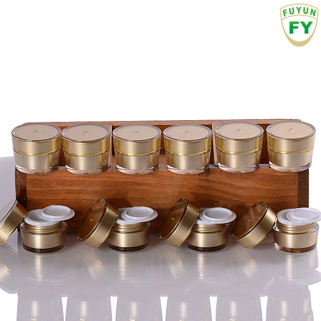 Fuyun 5g Mini Double Wall Luxury Color Acrylic Gold Container Plastic Material Screw Cap Skin Care Cream Jar