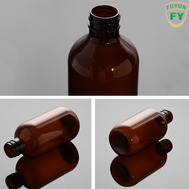 Fuyun Amber Empty 300ml Packaging Shampoo Bottles Plastic Pet Round Container Lotion Pump Bottles