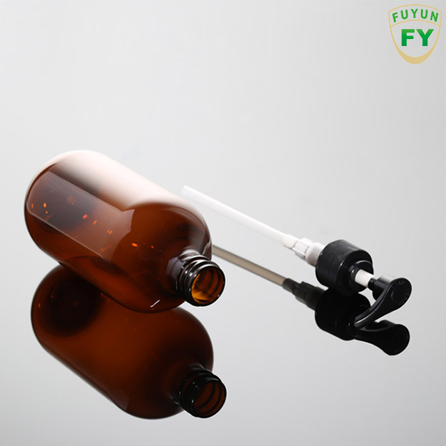 Fuyun Amber Empty 300ml Packaging Shampoo Bottles Plastic Pet Round Container Lotion Pump Bottles