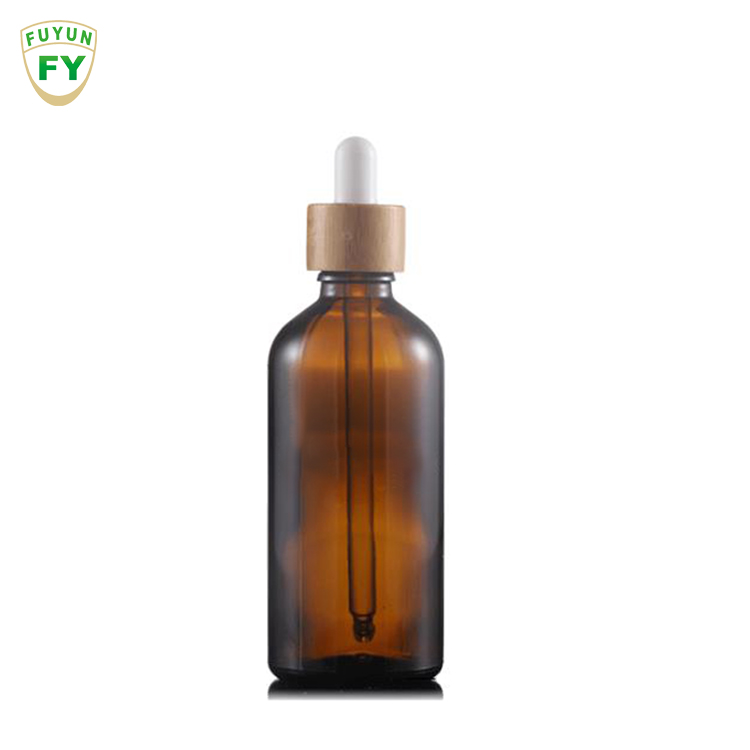 Fuyun Cheap 30ml Bamboo Essential Oil Diffuser Brown Amber Glass Essential Bottle with Dropper Bamboo