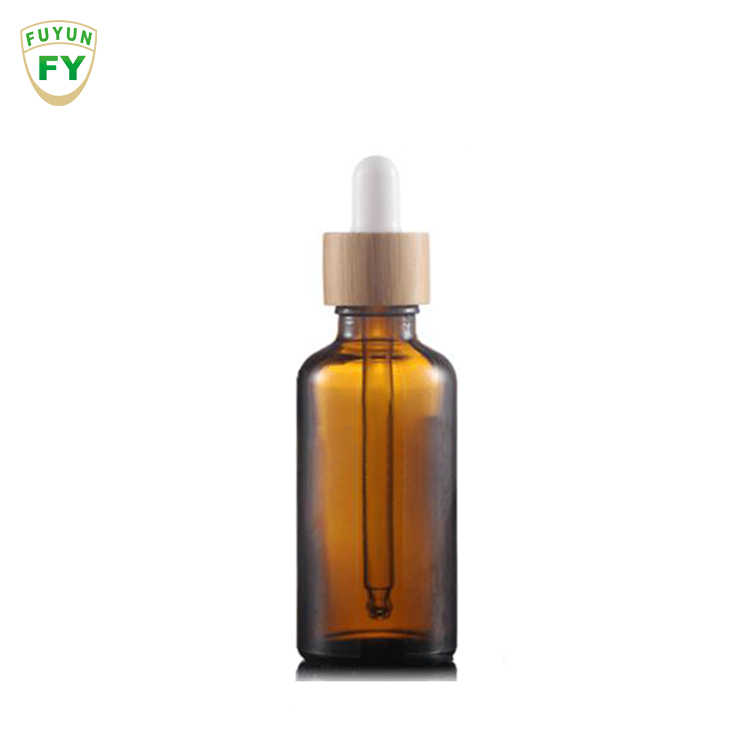 Fuyun Cheap 30ml Bamboo Essential Oil Diffuser Brown Amber Glass Essential Bottle with Dropper Bamboo
