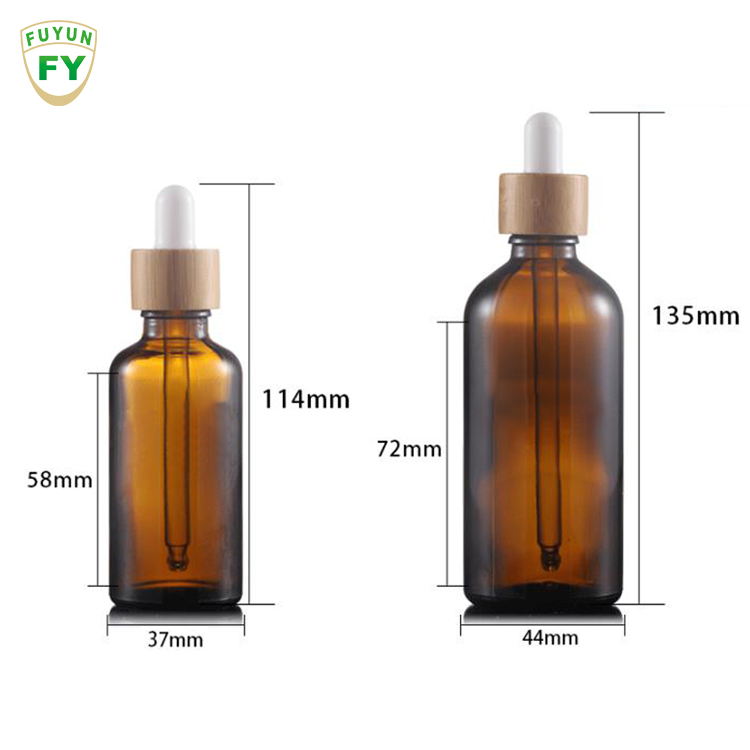 Fuyun Cheap 30ml Bamboo Essential Oil Diffuser Brown Amber Glass Essential Bottle with Dropper Bamboo