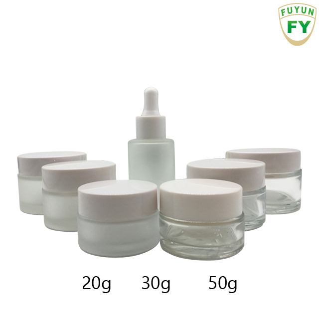 Fuyun Clear Cosmetic Essential Oil Bottle Skin Care Cream Glass Jar 20g with White Lid