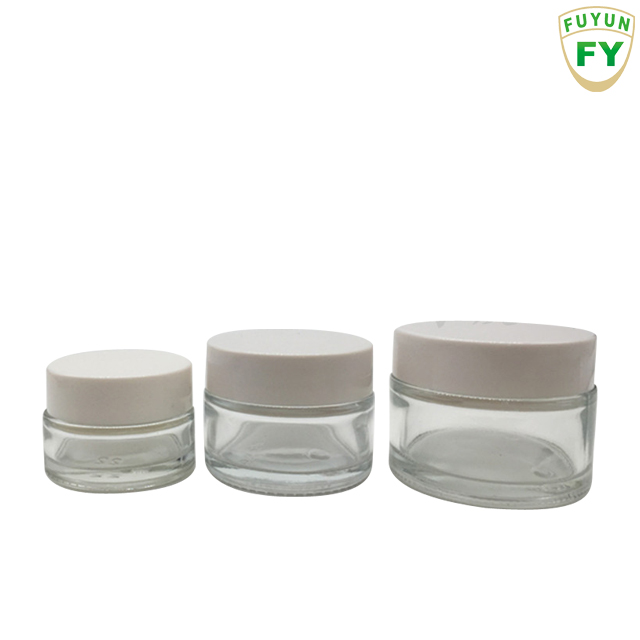 Fuyun Clear Cosmetic Essential Oil Bottle Skin Care Cream Glass Jar 20g with White Lid