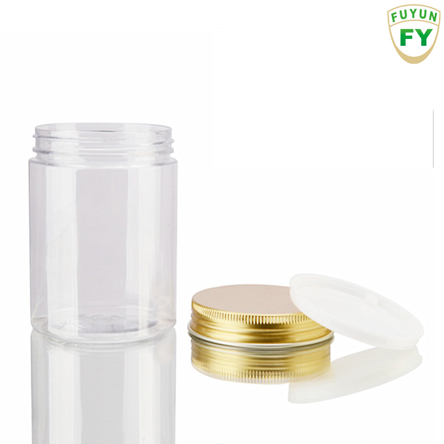 Fuyun Cookies Container Empty 250g Wide Mouth Pet Plastic Clear Empty Cosmetic Jars with Gold Aluminum Lid