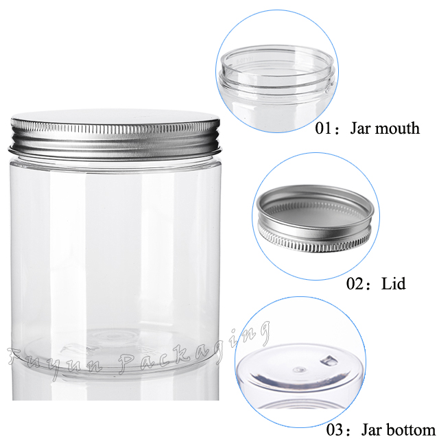 Fuyun Eco Friendly Cosmetic Jars 400ml Pet Jar Cream Container with Aluminium Screw Top