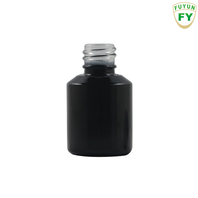Fuyun Fast Shipping Cosmetic Packaging 15ml Slant Shoulder Shiny Black Glass Press Pump Dropper Bottle for Essential Oil