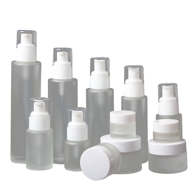 Fuyun Fast Shipping Variety Size Luxury Skin Care Jar 100ml Empty Frosted Glass Cosmetic Lotion Pump Bottles