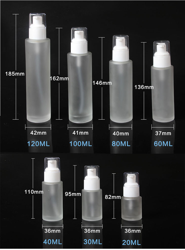 Fuyun Fast Shipping Variety Size Luxury Skin Care Jar 100ml Empty Frosted Glass Cosmetic Lotion Pump Bottles