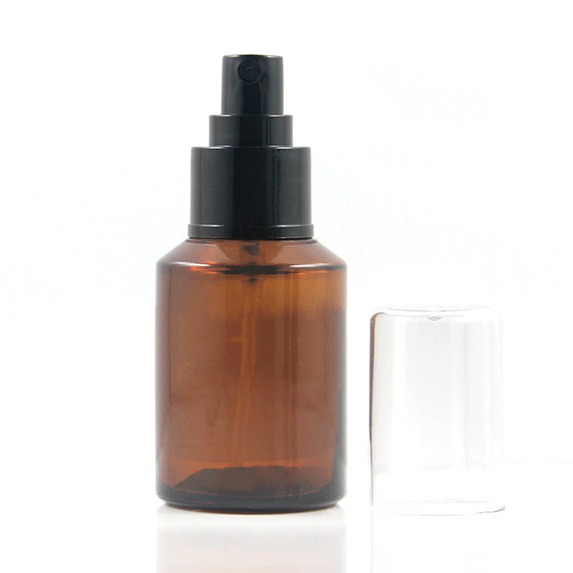 Fuyun Fast shipping Cosmetic Cylinder Amber 60ml Pump Lotion Glass Bottle With Cap