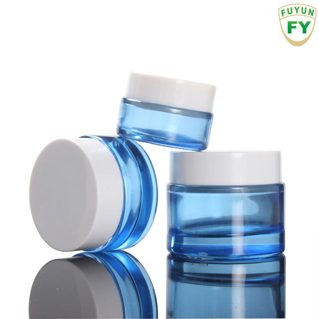 Fuyun Fast shipping new design series cosmetic light blue cream glass jar and bottle