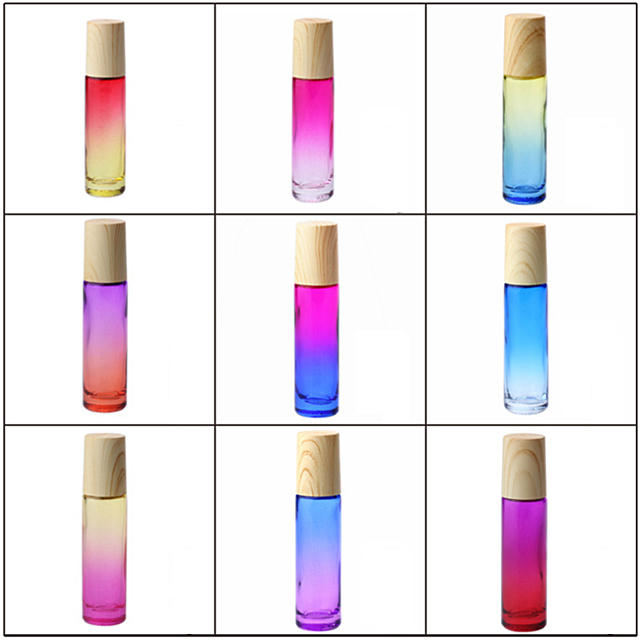 Fuyun Have Stock 10ml Roller Ball Glass Bottle Empty Blue Glass Essential Oil Roll-on Bottles with Wood Cap