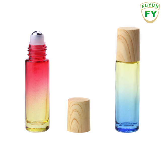 Fuyun Have Stock 10ml Roller Ball Glass Bottle Empty Blue Glass Essential Oil Roll-on Bottles with Wood Cap