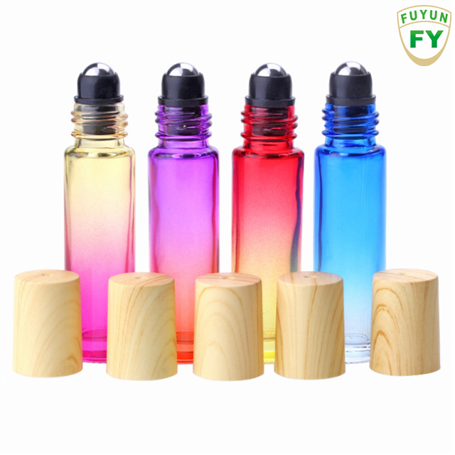 Fuyun Have Stock 10ml Roller Ball Glass Bottle Empty Blue Glass Essential Oil Roll-on Bottles with Wood Cap