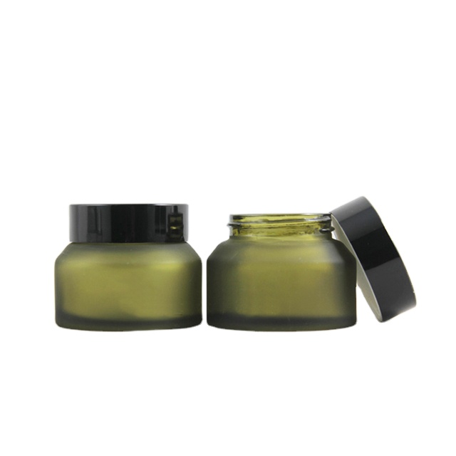Fuyun High Quality 15ml / 30ml / 50ml /green Amber Color Frosted Glass Cosmetic Empty Glass Skin Care Cream Jar with Lid
