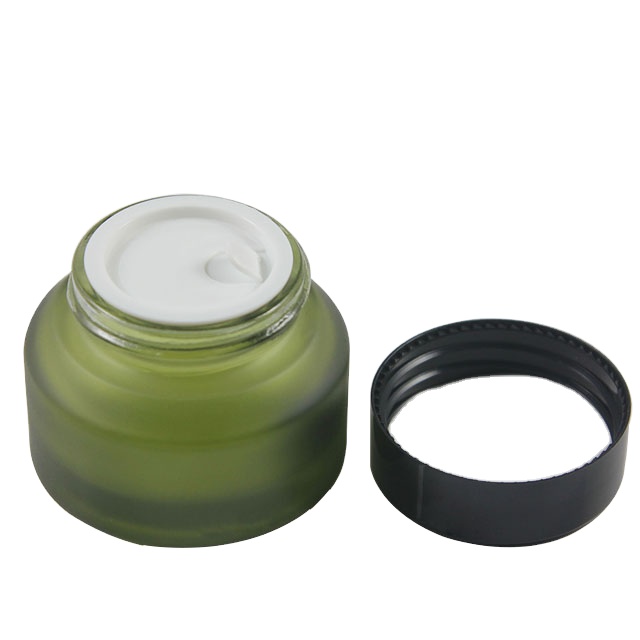 Fuyun High Quality 15ml / 30ml / 50ml /green Amber Color Frosted Glass Cosmetic Empty Glass Skin Care Cream Jar with Lid