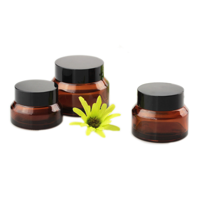 Fuyun High Quality 15ml / 30ml / 50ml /green Amber Color Frosted Glass Cosmetic Empty Glass Skin Care Cream Jar with Lid