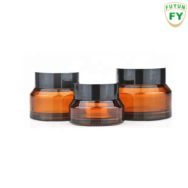 Fuyun High Quality 15ml / 30ml / 50ml /green Amber Color Frosted Glass Cosmetic Empty Glass Skin Care Cream Jar with Lid