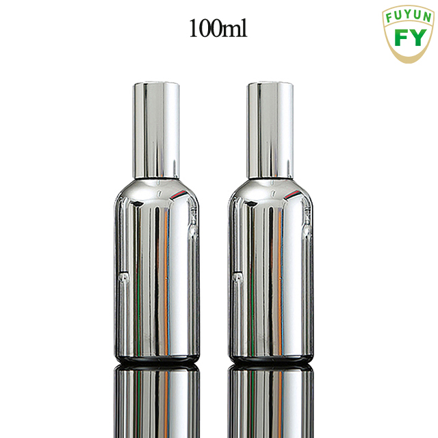 Fuyun In stock 100ml fancy skin silver empty glass spray pump bottle