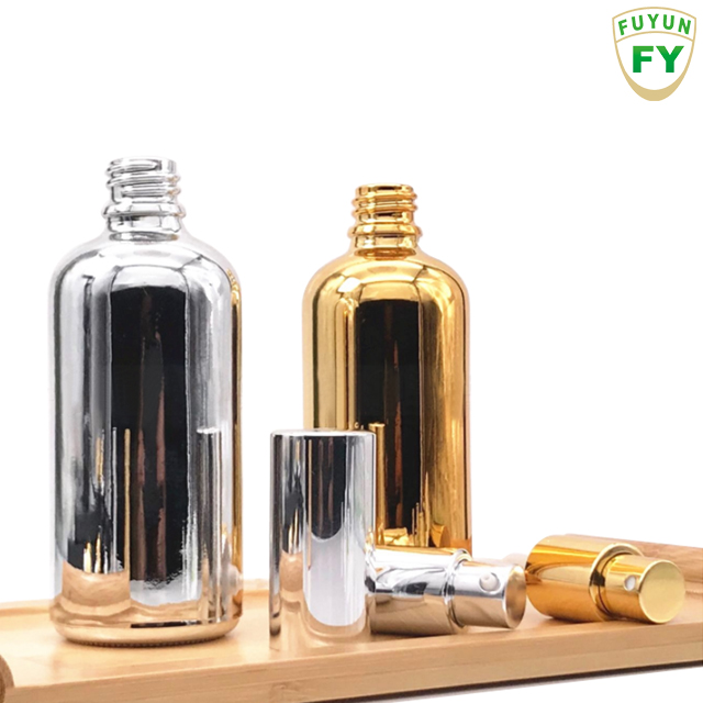 Fuyun In stock 100ml fancy skin silver empty glass spray pump bottle