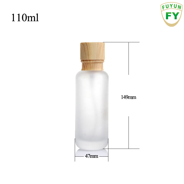 Fuyun In stock 110ml Cosmetic Packaging Bamboo Frosted Sprayer Pump Glass Bottle