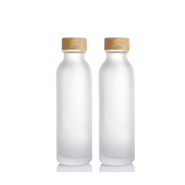Fuyun In stock 150ml cosmetic packaging frosted glass bottle with bamboo cap