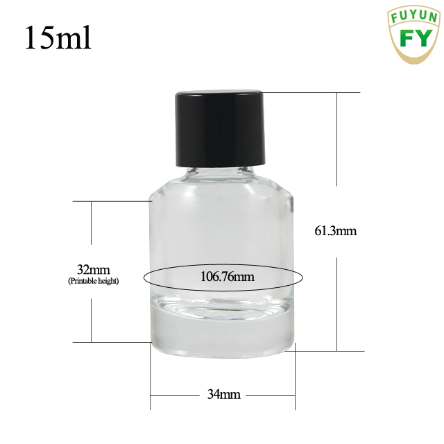 Fuyun In stock 15ml/30ml/60ml/125ml/200ml clear perfume glass bottle with black screw cap