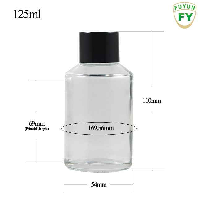 Fuyun In stock 15ml/30ml/60ml/125ml/200ml clear perfume glass bottle with black screw cap