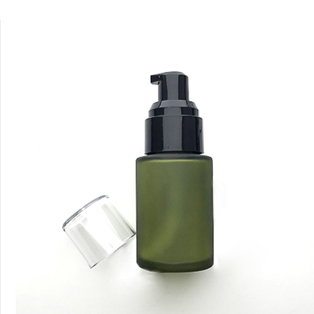 Fuyun In stock 30ml wholesale green glass lotion pump bottle