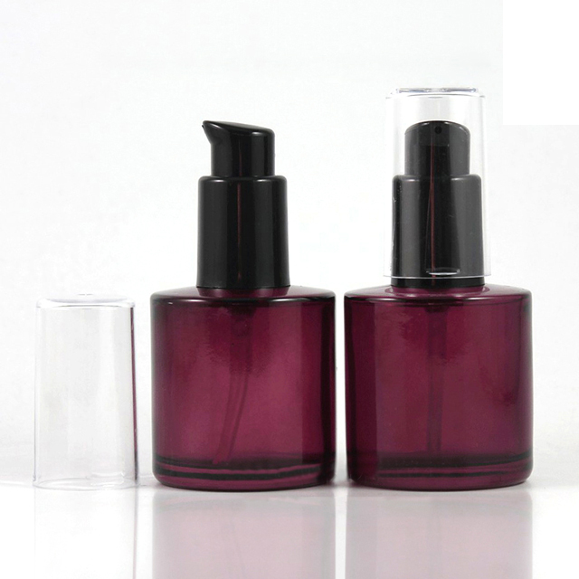 Fuyun In stock 40ml purple cosmetic wide shoulder spray lotion pump glass bottle