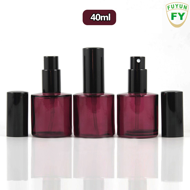 Fuyun In stock 40ml purple cosmetic wide shoulder spray lotion pump glass bottle