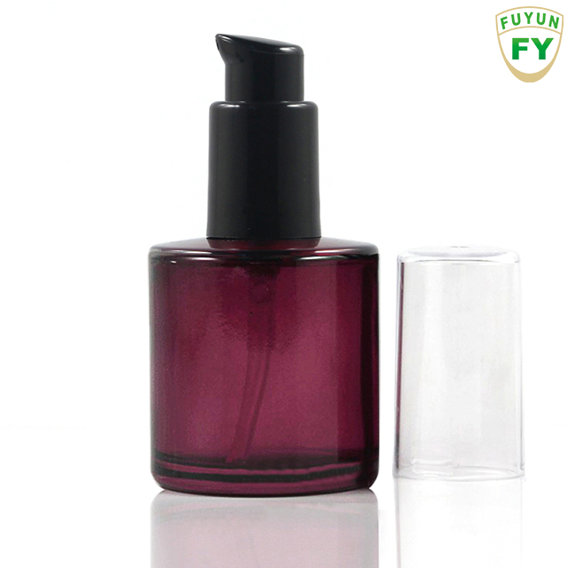 Fuyun In stock 40ml purple cosmetic wide shoulder spray lotion pump glass bottle