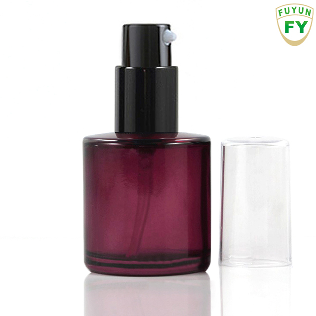 Fuyun In stock 40ml purple cosmetic wide shoulder spray lotion pump glass bottle
