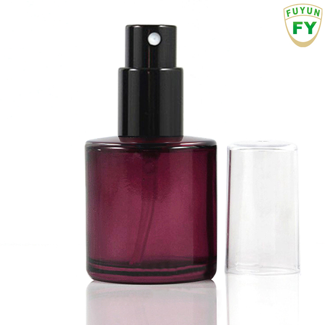 Fuyun In stock 40ml purple cosmetic wide shoulder spray lotion pump glass bottle