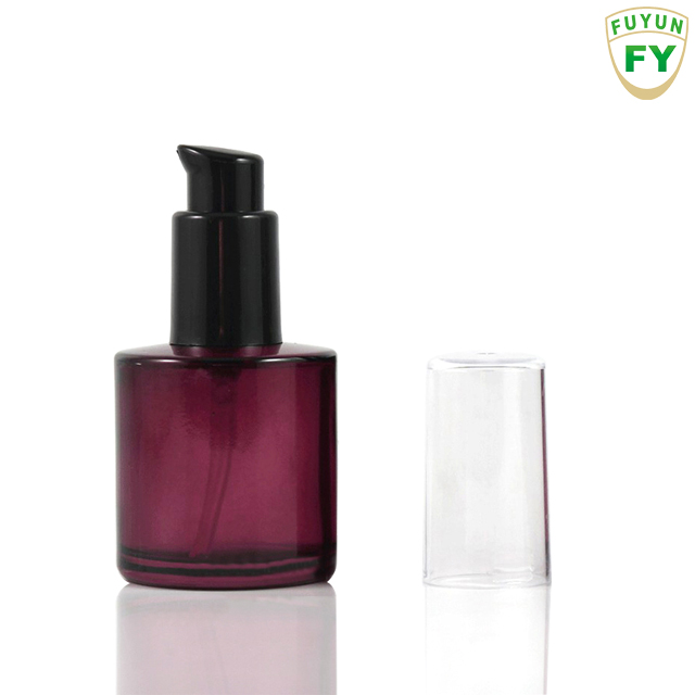 Fuyun In stock 40ml purple cosmetic wide shoulder spray lotion pump glass bottle