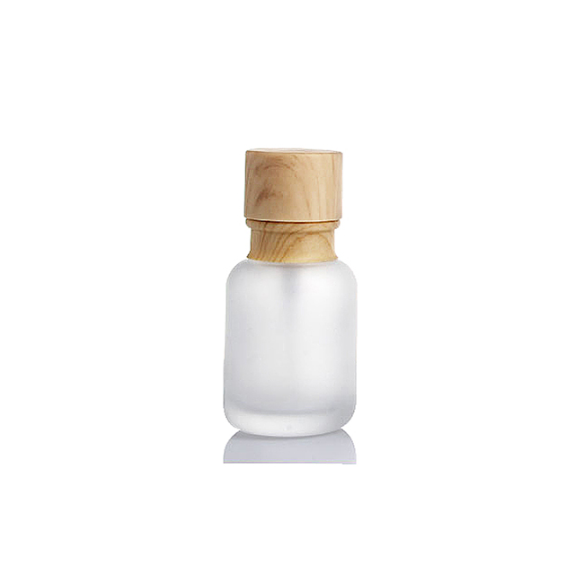 Fuyun In stock 50ml bamboo cap packaging frosted glass pump bottle