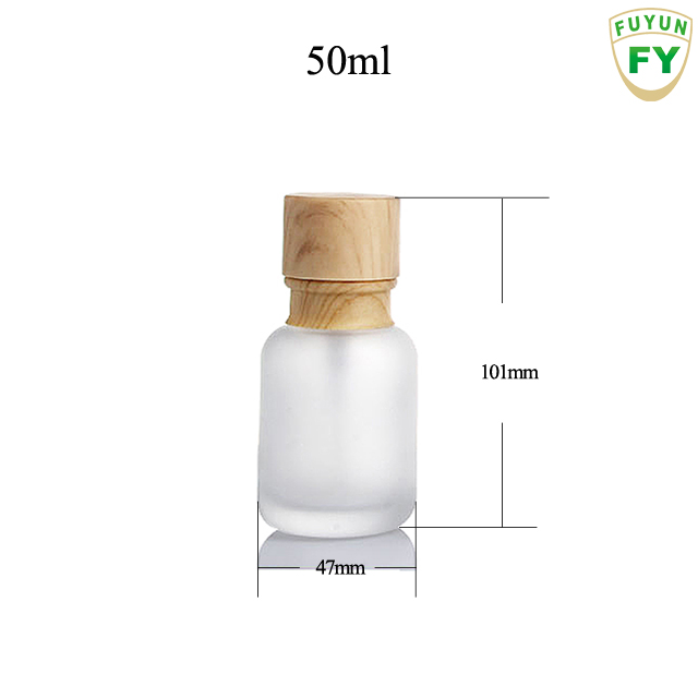 Fuyun In stock 50ml bamboo cap packaging frosted glass pump bottle