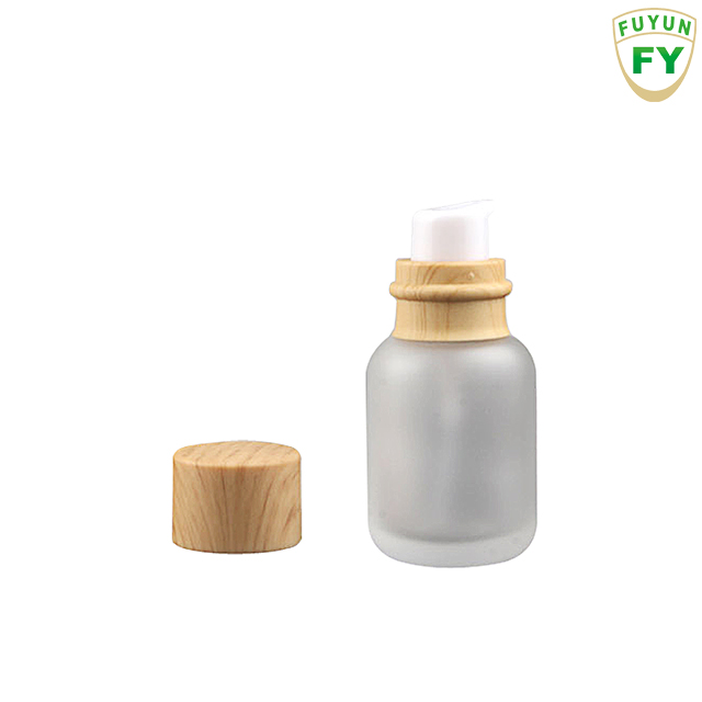 Fuyun In stock 50ml bamboo cap packaging frosted glass pump bottle