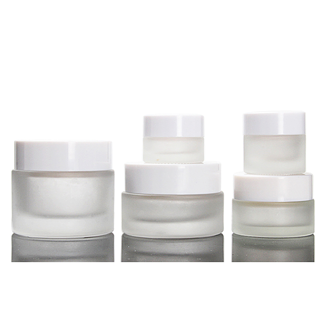 Fuyun In stock 5g/10g/20g/30g cosmetic packaging frosted glass jar with white color cap