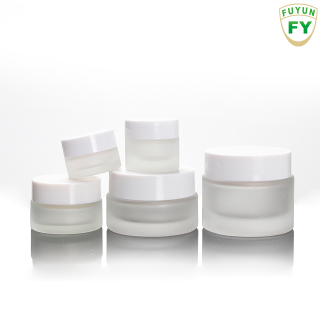 Fuyun In stock 5g/10g/20g/30g cosmetic packaging frosted glass jar with white color cap