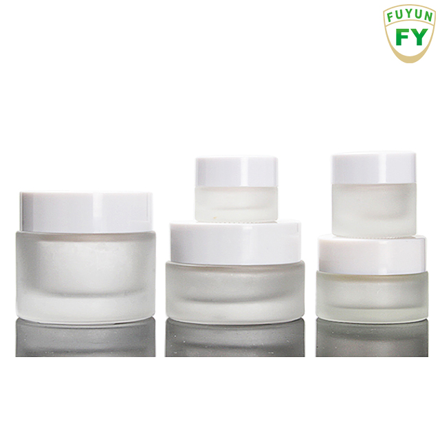 Fuyun In stock 5g/10g/20g/30g cosmetic packaging frosted glass jar with white color cap
