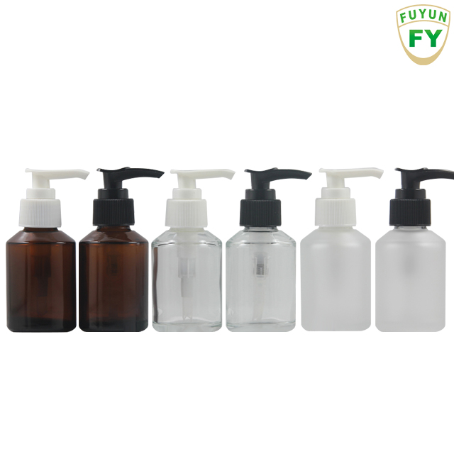 Fuyun In stock 60ml clear/amber/whiite color pressure pump glass bottle