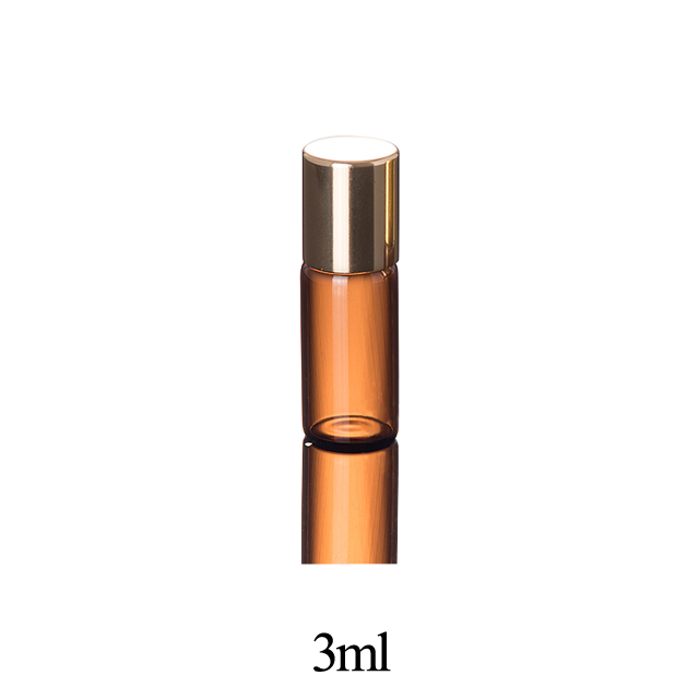 Fuyun In stock Brown 3ML Mini Glass Essential Oil Stainless Steel Roller Balls Bottle