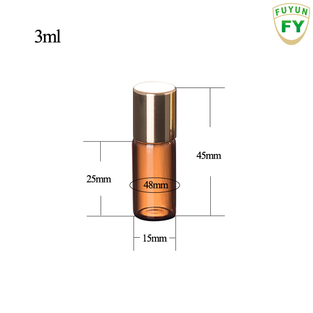 Fuyun In stock Brown 3ML Mini Glass Essential Oil Stainless Steel Roller Balls Bottle