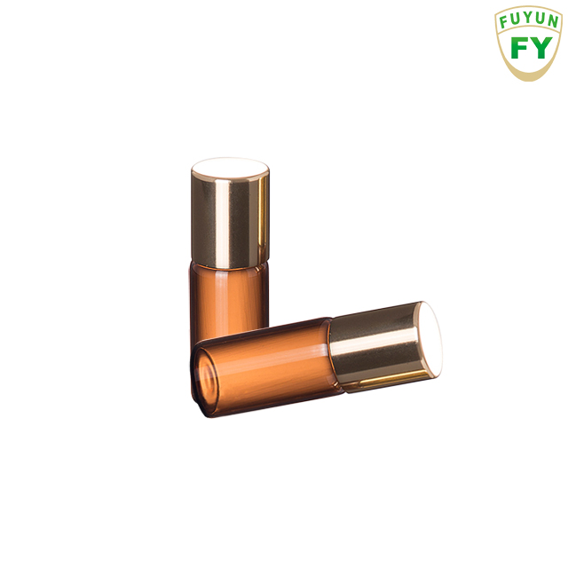 Fuyun In stock Brown 3ML Mini Glass Essential Oil Stainless Steel Roller Balls Bottle