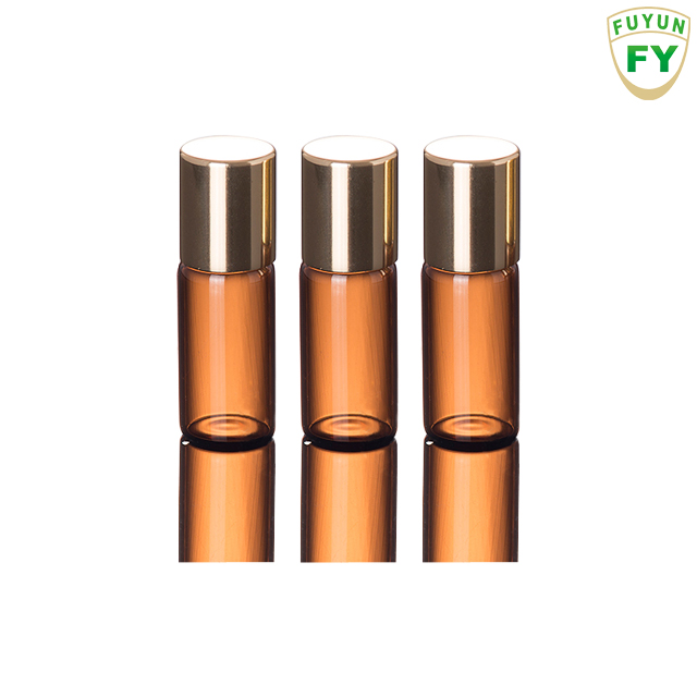 Fuyun In stock Brown 3ML Mini Glass Essential Oil Stainless Steel Roller Balls Bottle