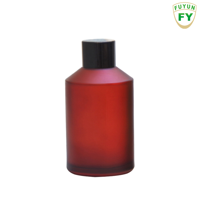 Fuyun In stock big size 15ml/30ml/60ml/125ml/200ml frosted green color boston cylinder glass bottles with black cap