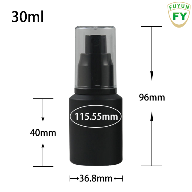 Fuyun In stock cosmetic 30ml cylinder container cream lotion black frosted glass bottle
