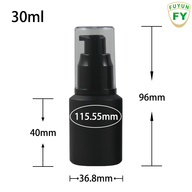 Fuyun In stock cosmetic 30ml cylinder container cream lotion black frosted glass bottle